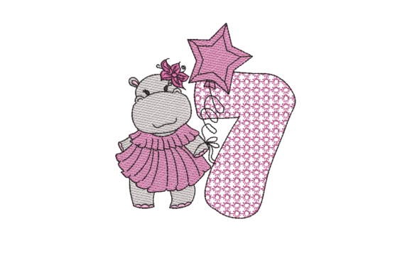 Number 7 Cute Hippo: A Sweet Design for Birthday Crafts