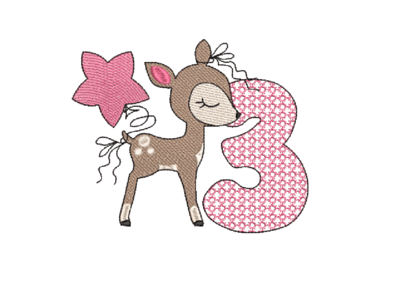 Number Three Cute Deer: A Fresh Embroidery Pick for Boutique Apparel